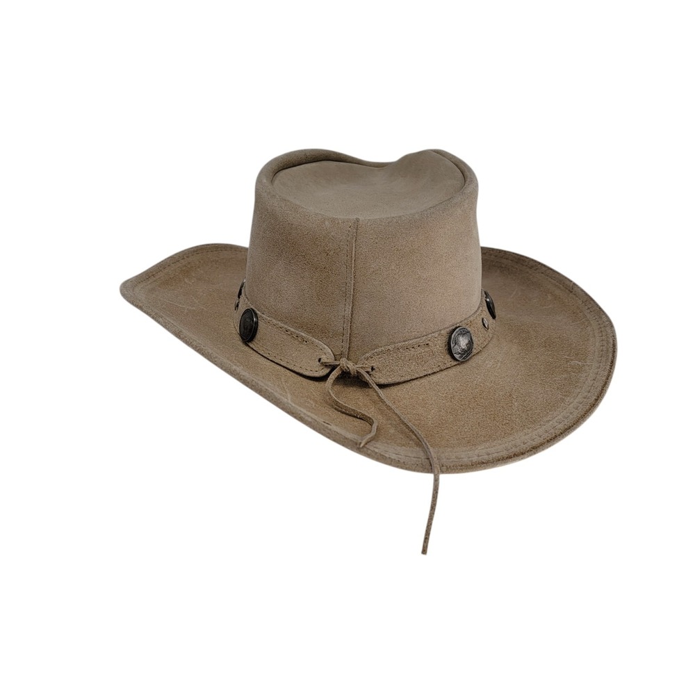 Minnetonka Outback Buffalo‎ Nickel Leather Cowboy Hat Buckskin Tan Size Large - Picture 4 of 12